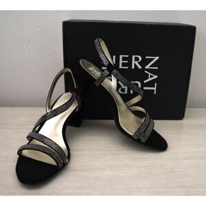 Naturalizer G8501F1001 Women Sz 8M Black Microfiber Vanessa2 Heeled Sandals